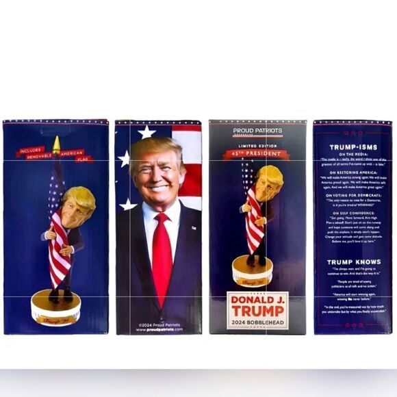 Patriotic Donald Trump Bobblehead with Removable Cloth Flag - Resin Collectible - Picture 2 of 7